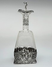 Hanau Silver & Glass Antique German Decanter Weinranck & Schmidt Crystal c1890's picture