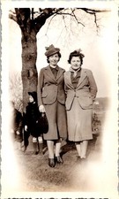 Vintage 1940s Snapshot Photo Two Women Hats Child Tree Outdoor Portrait picture