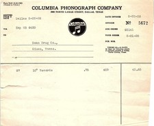 1928 Columbia Phonograph invoice for 97 10