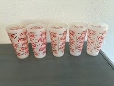 Vintage Coca-Cola Frosted plastic  Set of 4 Red Script 6.25” Coke Tumblers picture