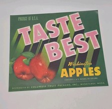 Columbia Fruit Packers Taste Best Washington Apples unused crate label Wenatchee picture