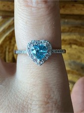 Natural Cambodian Blue Zircon Sterling Silver Heart Ring Size 8.75 picture