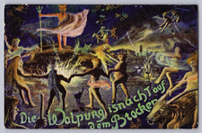Rare Halloween Postcard Walpurgis Night Devil Nude Witches Demons Black Cat UNP picture