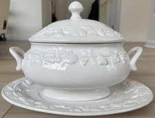 VINTAGE Sanor Ceramica 3 Pc Soup Tureen & Under plate Terra Verde Made Portugal picture