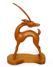 Signed J. Pinal Vintage Mexican Wood Antelope Sculpture Hecho en Mexico 17