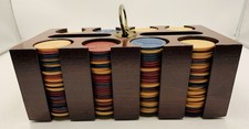 Vintage 1930s Clay Poker Chips( 225 Total) Red/White/Blue /Holder picture