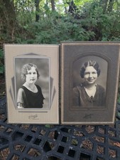 2 Antique 1920s Photo Pretty Sisters Young Girls Pin Curls Matted Board Frames picture