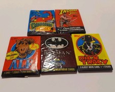 (5) Vintage Topps Wax Packs Indiana Jones , Batman, Alf, Dick Tracy, Dinosaurs picture