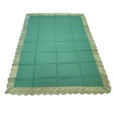 Vintage Dark Green Oblong Tablecloth Scalloped Lace floral 52x70 NOS PANDORA NEW picture