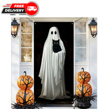 Halloween Ghost and Black Cat Door Banner Decorations, Spooky Holiday picture