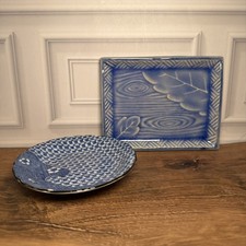 Set of 2 Vtg Kotobuki Baizan Kiln Japan Pottery Dishes Tobe Ware Blue Plate picture