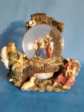 HUGE OVER 10 LB HEAVY MARY,JOSEPH,JESUS AND HARP ANGELS SNOW GLOBE MUSIC BOX. picture
