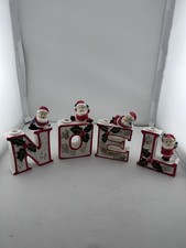 Vintage 50s Japan Santa NOEL Candle Holder Set 4 Pc Ceramic MCM Christmas picture