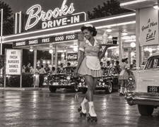 African American Drive In 1950s Girl On Roller Skates Muscle Cars 8 x 10 Photo picture