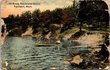 River Scene Peninsular Grove Ypsilanti MI 1912 Postcard Divided Back Posted 2499 picture