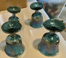 Indiana Iridescent Blue Set Of 4 Carnival Glass NIB Goblets picture