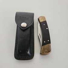 Vtg Buck 110 Pocket Knife Lockback Folding Hunter Leather Sheath USA Knives  picture
