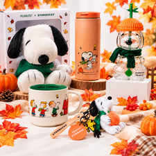 Starbucks Korea x Peanuts Pumpkin 2026 Snoopy Mug Tumbler Doll Pin Keychain picture