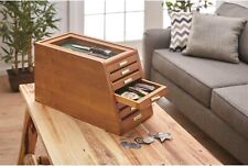 Collectors Cabinet Solid Wood Knives Coin Watches ELEGANT Display Case Glass Top picture