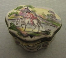 19C Antique French Enamel Snuff Trinket Box Handpainted Horse Scene signed VP picture