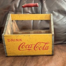 Coca-Cola Vintage Wooden Bottle Carrier Caddy, Yellow/Red Soda Advertising picture