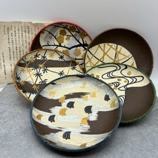 Vintage Japanese Washi Kenzan Style Meimei Plates 5pc Gold Silver Japan picture