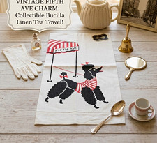 VINTAGE FIFTH AVE CHARM: Collectible Bucilla Linen Tea Towel picture