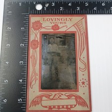 Tintype Early 20th Century Portrait Young Man Patriotic LOVINGLY YOURS picture