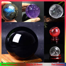 Natural Quartz Crystal Ball Rainbow Stone Sphere W/ Stand Healing Home Decor US picture