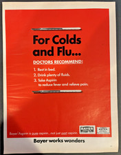Vtg 1960s AD, Bayer Aspirin for Colds and Flu, Bayer works Wonders picture