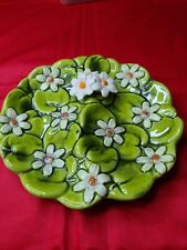 Vintage 1967 Inarco Green Section Dish Center Applied Daisy's  Plate 7.5