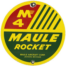 VINTAGE MAULE AIRCRAFT CORP PORCELAIN SIGN GAS OIL ROCKET AIRPLANE HANGAR picture