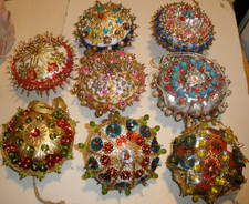 Lot of 8 Vintage Handmade Push Pin Bead Christmas Ornaments 4