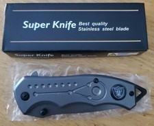 NFL RAIDERS Heavy Duty steel Spring Assisted Pocket Knife Gray NEW picture