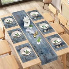 ArtSocket Table Runner and Placemats Set of 6, Vintage Blue Gray Art picture