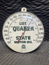 Vintage Quaker State Motor Oil Metal Advertising Thermometer (12 Inch) picture