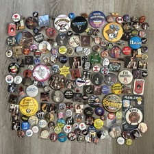 Vintage Button Pin Lot of 180 Rock Music Pop Culture 70s 80s 90s Kiss Prince Led picture