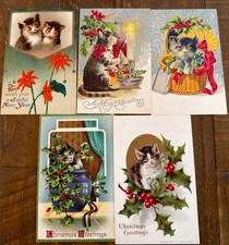 Lot of 5~Christmas Cats~Kittens~Vintage~Antique ~Xmas~ CAT Postcards~s935 picture