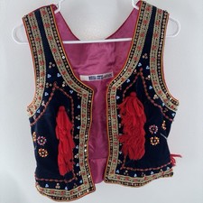 Vintage Polish Folk Vest Gorset Krakow Velvet Sequins Tassels Handmade Cepelia picture
