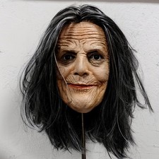 Scary old woman latex mask with long hair picture