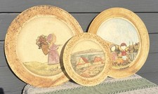 3 Vintage Canada Artist Hubert Du Roscoat Signed Pottery Textured Plates MCM picture
