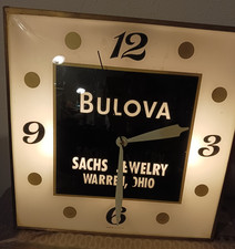 Vintage BULOVA Wall Clock Light Up Amber from Ohio Jewelry Store 1970's-Works picture