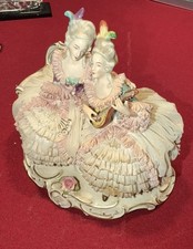 Vintage Germany Dresden Style Porcelain Lace 2 Ladies Musical Group Figurine picture