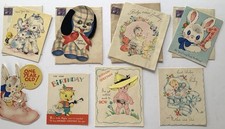 Vintage 1945 Lot of 8 Baby & Birthday Greeting Cards Kids Cute Die-Cuts - Used picture