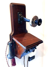 Antique Vintage Mahogany Wall Telephone English 1910 Post Office No.1. Working picture