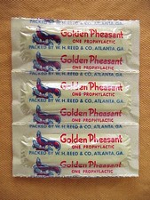 3 NOS VINTAGE GOLDEN PHEASANT CONDOMS / RUBBERS STRIP OF 3, NOT FOR USE picture