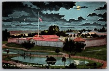 Sutter's Fort in Sacramento, California By Moonlight Night View - Postcard U1 picture