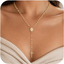 Women'S Gold Catolicos Rosary Necklace - 14K Gold Plated Virgin Mary Rosary Bead picture