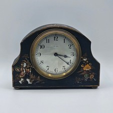 Vintage Bayard French 8 Day Mantel Clock Chinoiserie Black Gold Floral Working picture