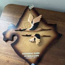 Hokkaido Japanese Wood Sign Japan Flying Birds Crane Souvenir MCM 2012 Gift Prop picture